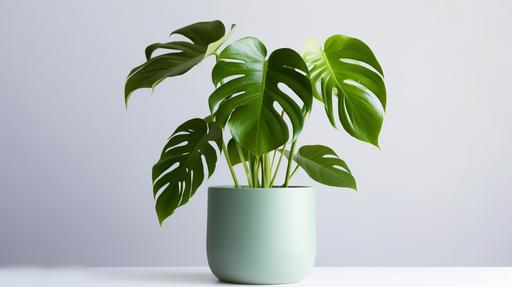 A potted Monstera Deliciosa plant in a ceramic pot --ar 16:9