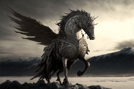 A powerful and majestic image captures a warrior dragon rider of Pern, sitting astride a massive dragon::, three times the size of a warhorse::2, with wings, keeping watch from the top of a high cliff in a wintery Iceland landscape. The photograph, captured by an acclaimed photographer, shows the dragon rider, bundled up against the cold in fur-lined armor, looking out over a landscape of stark and dramatic beauty. The dragon, too, is depicted in stunning detail, its scales glistening with frost:: and its wings spread::2 wide as it watches the storm below with its rider. The photograph immerses the viewer in the harsh and rugged beauty of the Iceland wilderness and the dangers that come with it as the dragon rider keeps watch. It showcases the close bond between the rider and the dragon, their ability to navigate the elements and the unique ability of the dragon riding culture of Pern. --ar 3:2 --q 2 --v 4
