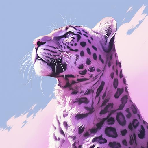 A purple spotted leopard, low angle shot, sketch, 32K, high resolution