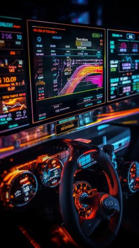 A race car's dashboard displaying detailed telemetry and data charts, symbolizing the importance of detailed analytics and tracking in a race to success. --v 5.1 --ar 9:16