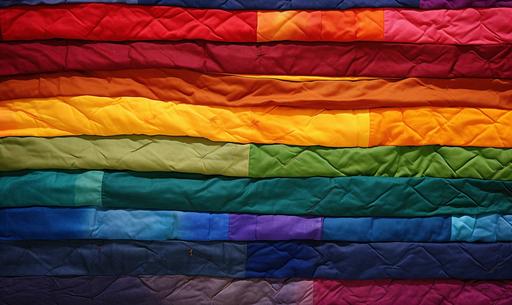 A rainbow pride flag, in the style of T-Shirt Quilts –gay –nb --s 90 --ar 5:3