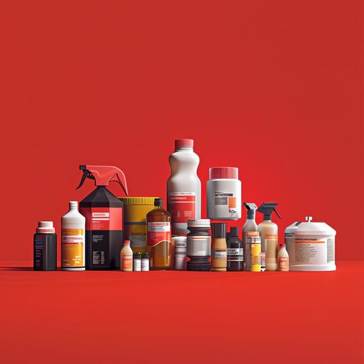A range of industrail food machine lubrication products, showing the company in questions as the market leader due to the sheer size of their product range - animated and minimalist on a red background