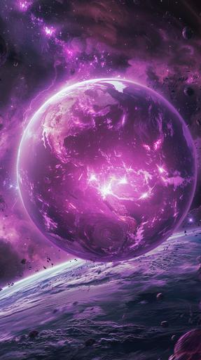 A real photo of a huge purple glowing sphere destroying the earth --ar 9:16