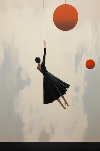A reinassence painting of a 1920's woman falling of circus ball, conceptualism, minimalism, abstract, spiritcore, 40k --ar 2:3