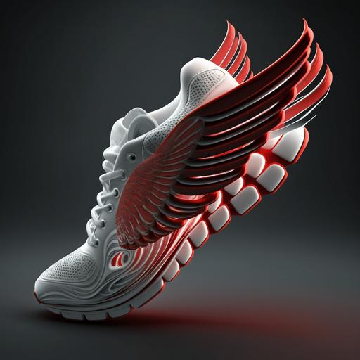 A running shoes with wings logo, 3D, speed, no blur