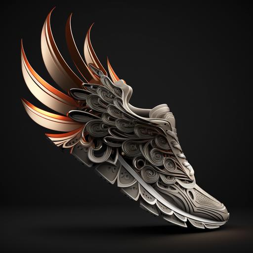 A running shoes with wings logo, 3D, speed, no blur