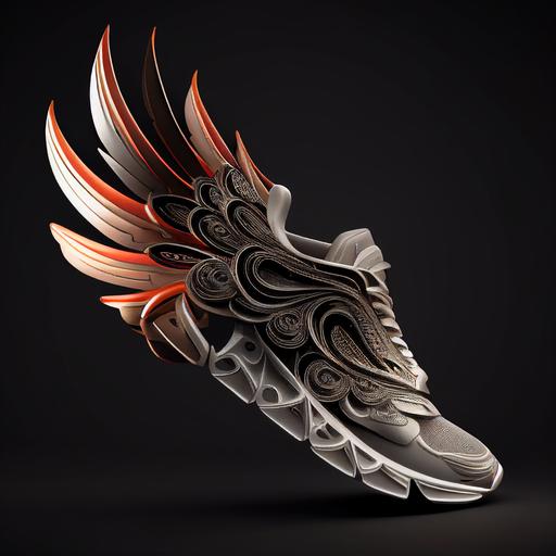 A running shoes with wings logo, 3D, speed, no blur