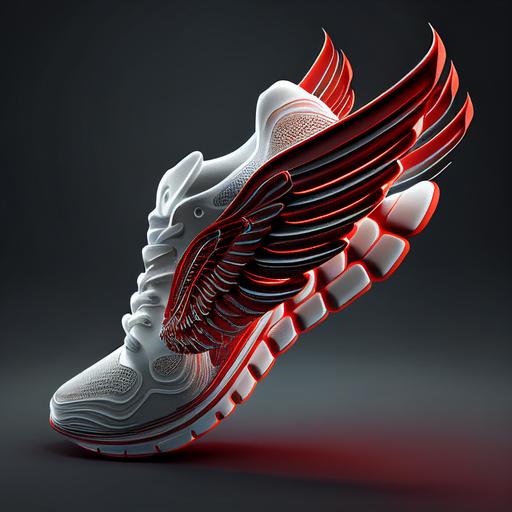 A running shoes with wings logo, 3D, speed, no blur