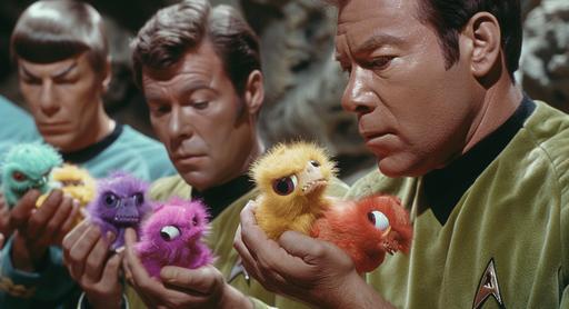A scene from the original Star Trek series, with William Shatner. Admiral James T. Kirk, Spock, and Dr. 