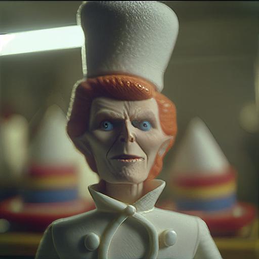 A screenshot from David Bowie's iconic song Let's Bake, Everyone is putting on their bakers hat. realistic, ultra realistic, concept art, elegant, highly detailed, intricate, sharp focus, depth of field, f/1. 8, 85mm, medium shot, mid shot, (centered image composition), (professionally color graded), ((bright soft diffused light)), volumetric fog, trending on instagram, trending on tumblr, hdr 4k, 8k, Realistic, Cinematic --v 4