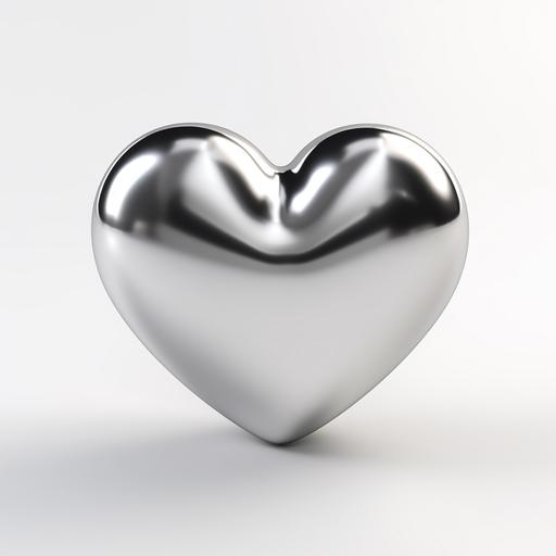A simple Metallic 3D silver heart , White Background