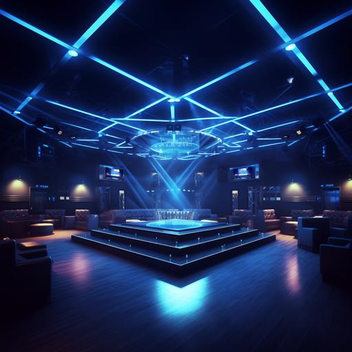 A simple and elegant night club with a roman empire touch look and feel with limited seats and more dance floor. Led Light cieling that makes u feel like you are in an open sky warm light and dark night blue should be the ambiance, simplicity and minimalistic is a key