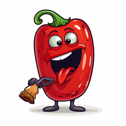 A simple logo of a Chilly pepper cartoon characer wearing a kilt and blowing a bag pipe, cartoon, 2 dimentional