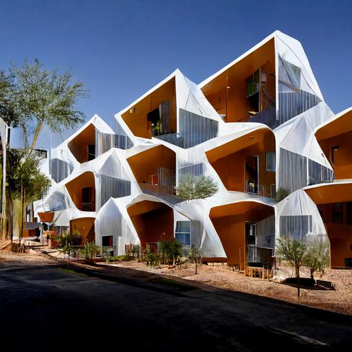 A small apartment complex designed by Disney, Bjarke Ingels, and Frank Garry in Phoenix, Arizona.