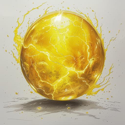A small yellow marble in the void with explosions of yellow lightning inside. White background. Manga style drawn with colored pencils --s 250 --v 6.0