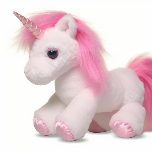 A soft unicorn plush toy lying to the side, Aurora World - Sparkle Tales, 12 inches pink unicorn, stuffed animal plush toy, soft toy, toy photography, product photography