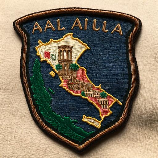 A stylised embroidered patch for my right arm in the shape of Italy including Sicily