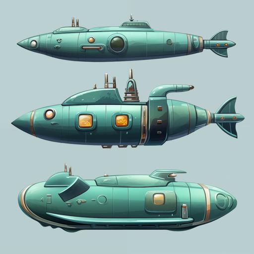 A submarine, cartoon style, Horizontal angle, left view, profile view, right view, high resolution, 3d cartoon, no rotation