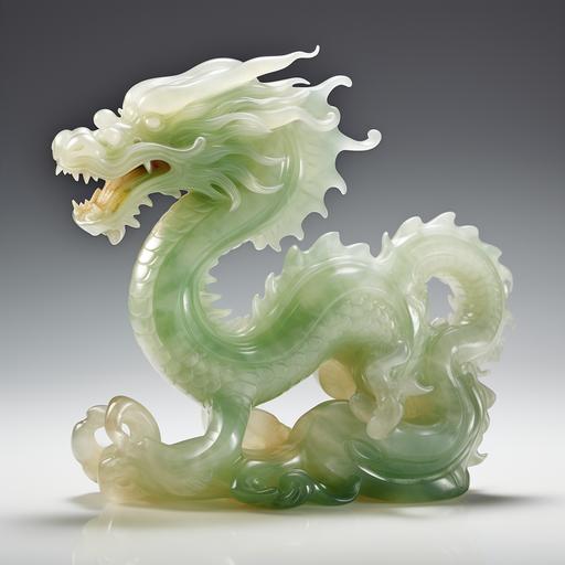A tender dragon, delicately sculpted from translucent jade-colored marble for the Year of the Dragon, set against a clean, bright background.