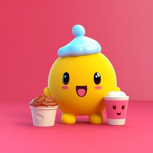 A tiny cute and adorable kawaii 3d pacman character, pure Color background, logo for a food ordering company, japanese style 4k --v 5.1