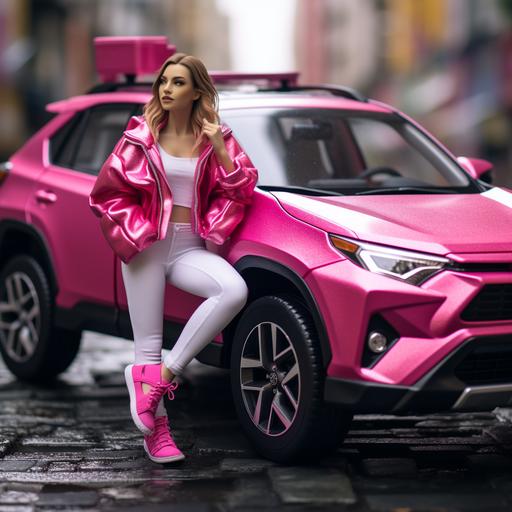 A toyota rav4 2019 fucsia real car whith barbie nex to the barbie bich hd