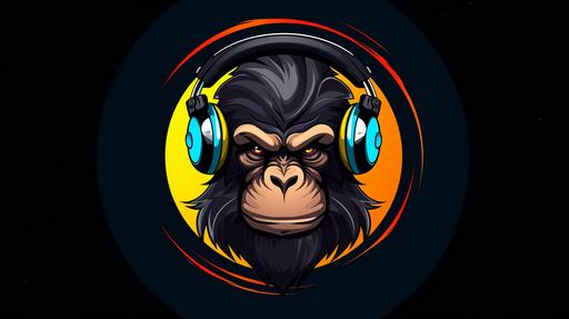 A vector illustration for a logo of a black monkey with headphones. Editorial, 4k --ar 16:9