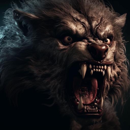 A very aggressive They'rewolf, non-binary lycanthrope, non-binary werewolf, werewolf that has come out of the closet, scary, 8k, horror, super gay werewolf with snarling teeth --s 750 --v 5 --q 2