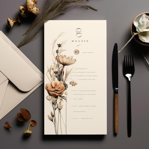 A very high class and minimalist wedding postcard invitation design for table decoration. It should have fine earth colors and be very appealing.