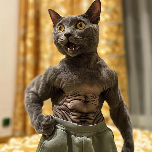 A very surprised bodybuilder cat --v 6.0