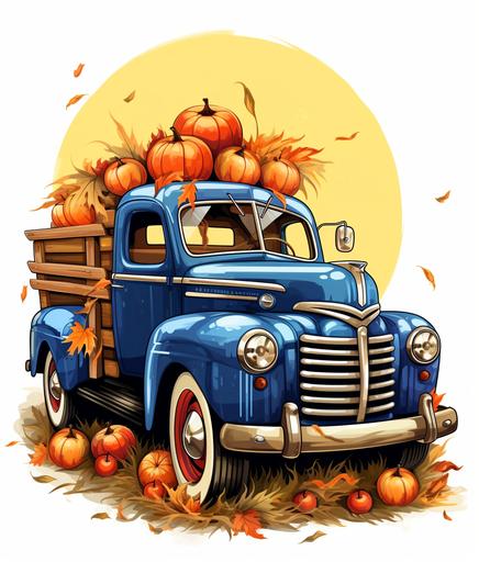 A vintage car have pumpkins or hay in the back signaling a harvest celebration, on transperant background, cartoon illustration - no background --ar 3600:4200