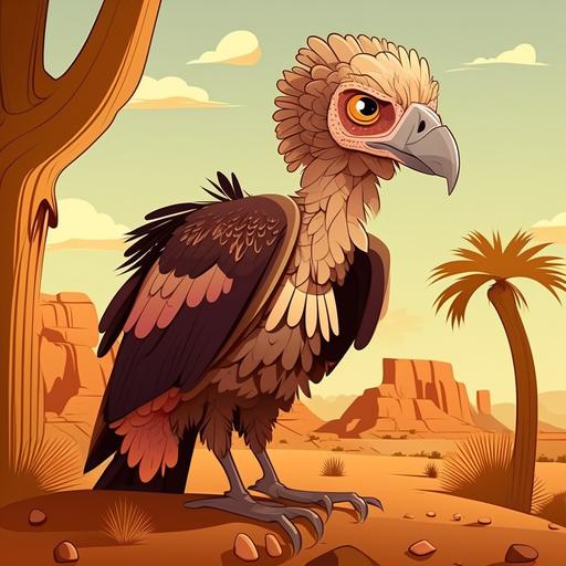 A vulture in the dessert cartoon style for kids