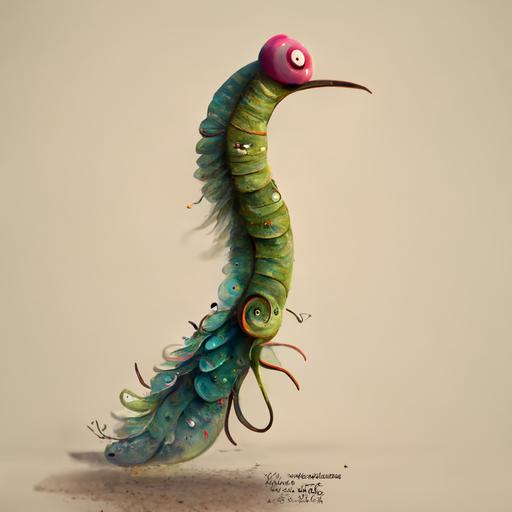 A worm with wings, funny looking, character