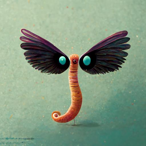 A worm with wings, funny looking, character
