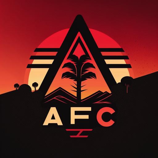 AFC, logo design, red, black, modern, simplistic, with a retro sunrise vib, 8k, themed in a Arizona desert with green trees in the background