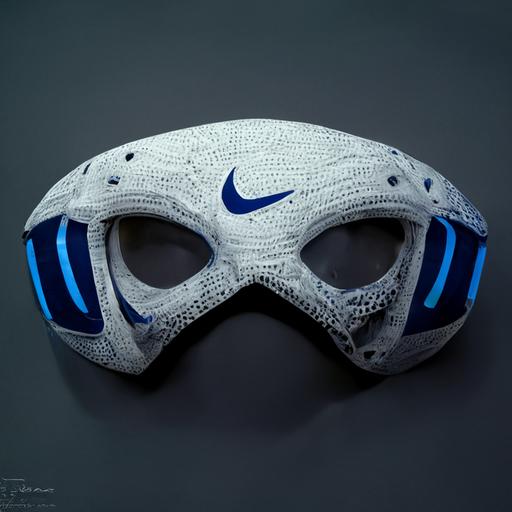 nike sport mask made with white fabric, fabric, leather, blue decorations, ultra graphics, octane, unreal engine, artstation