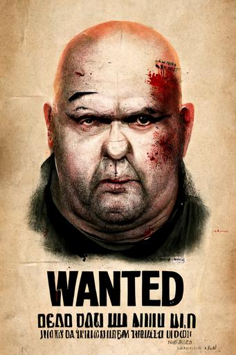 wanted dead or alive poster. Bald fat man , sinister smirk, —h 384