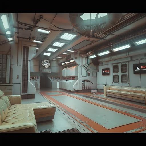 [AVP3 Film] 1980 Beautifull Future_80s Toon 1978 style [Yutani Coperation White synthetic Human Android An main lobby room made for technology Nostromo Style in Japan 3D level Design [main lobby] RPG game Background level