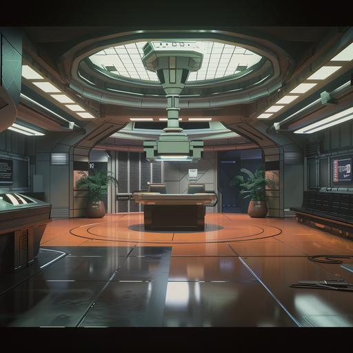 [AVP3 Film] 1980 Beautifull Future_80s Toon 1978 style [Yutani Coperation White synthetic Human Android An main lobby room  made for technology Nostromo Style in Japan 3D level Design [main lobby] RPG game Background level