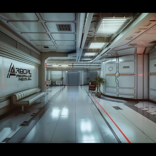 [AVP3 Film] 1980 Beautifull Future_80s Toon 1978 style [Yutani Coperation White synthetic Human Android An main lobby room made for technology Nostromo Style in Japan 3D level Design [main lobby] RPG game Background level