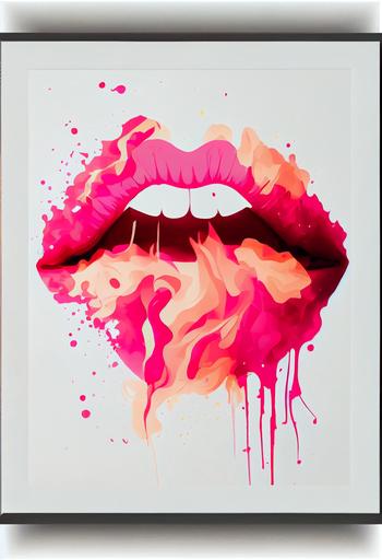 Abstract Pink Lips in fire kiss Print, Fashion Print, Kiss Print, Makeup Art, Makeup Print, Beauty Print, Lipstick Art, Vanity Decor, Bathroom Decor, 8k --ar 2:3 --style 4b --s 750 --upbeta