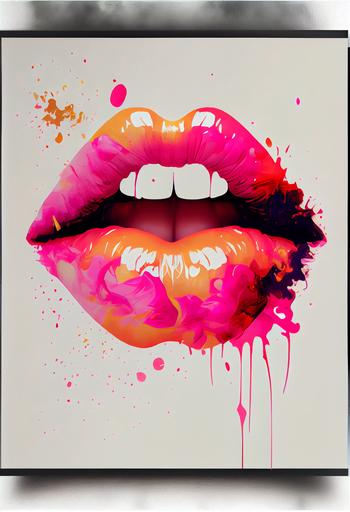 Abstract Pink Lips in fire kiss Print, Fashion Print, Kiss Print, Makeup Art, Makeup Print, Beauty Print, Lipstick Art, Vanity Decor, Bathroom Decor, 8k --ar 2:3 --style 4b --s 750 --upbeta