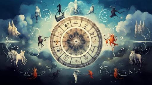 Abstract Style Thumbnail with White Background and the 12 Zodiac Signs Wheel --ar 16:9