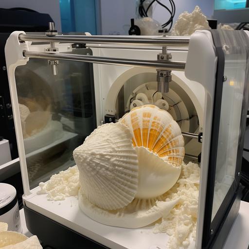 3d printing machine in the middle of printing and creating a 3D printed seashell --s 750 --v 5