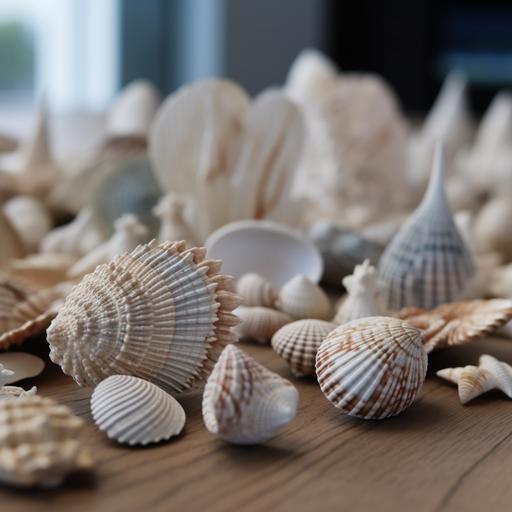 a bunch of 3d printed seashells on a table --s 750 --v 5