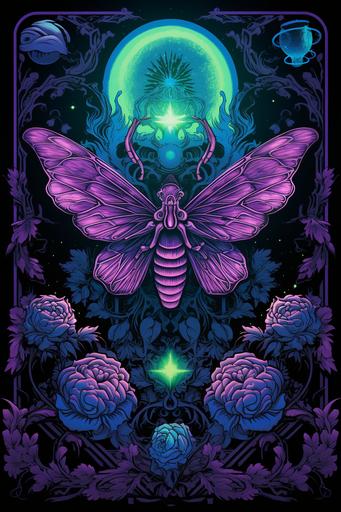 Acherontia-god, glow-in-the-dark blacklight poster with bloom by android jones --ar 2:3