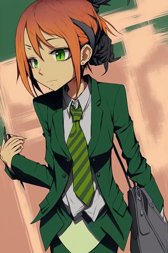 Green hair pigtails Anime Girl With Suit, waifu envy, anime in the style of FLCL --ar 2:3 --c 22 --v 4