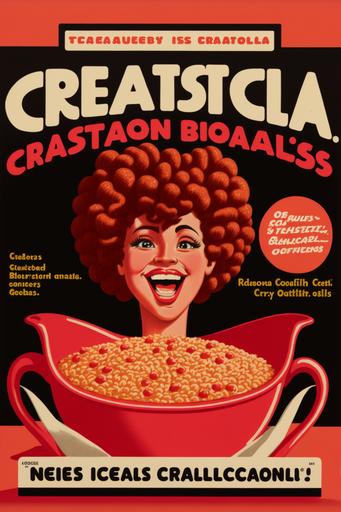 retro 80s cereal advertisement for a brand new delicious terracotta color cereal breakfast cereal. Delicious, fun, healthy, breakfast, cartoon --ar 2:3 --chaos 28 --v 4