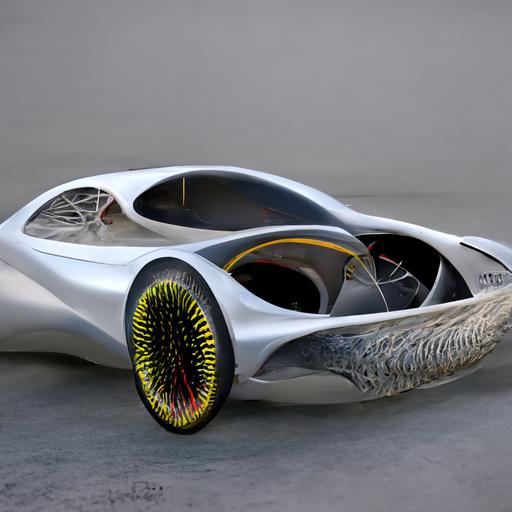 ultra aerodynamic sports vehicle with anatomical drawings, veins and muscles, metal wheels and racing tires octane rendering