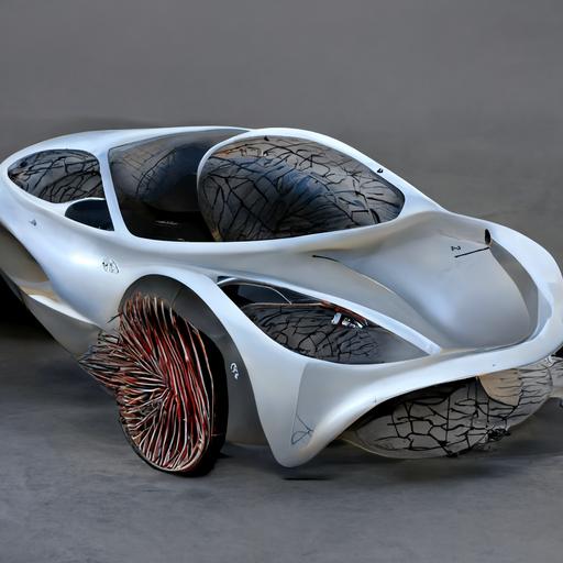 ultra aerodynamic sports vehicle with anatomical drawings, veins and muscles, metal wheels and racing tires octane rendering
