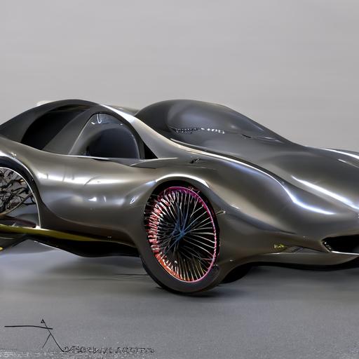 ultra aerodynamic sports vehicle with anatomical drawings, veins and muscles, metal wheels and racing tires octane rendering